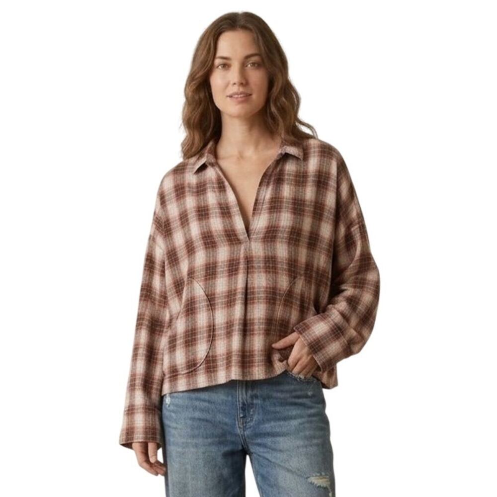 CP SHADES Fall Plaid Oversized Teton Tunic in Rusty Red Brown SZ XS